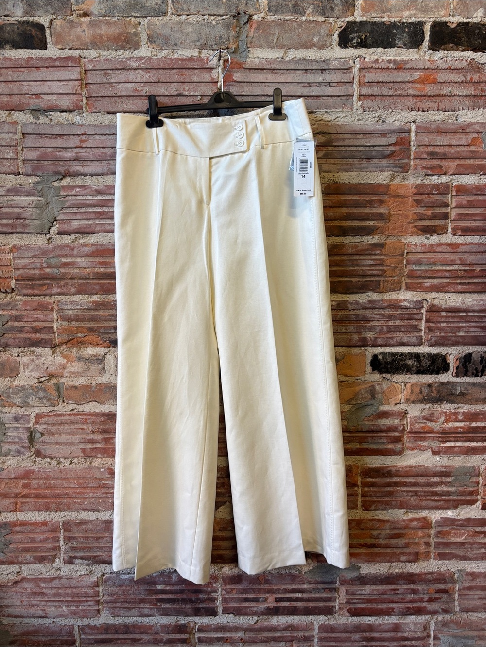 Wide Leg Linen Blend Cream Women's Pants - Classic Mid Rise Waist